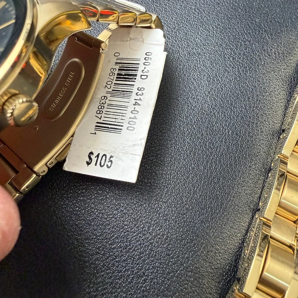 MSRP $105 Armitron 20/5374GP Men's Gold Tone Watch w/ Bracelet Set New Battery